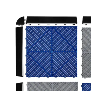 Vented Garage Floor Tiles Grey (x120), Blue (x120) with Edges (x60)