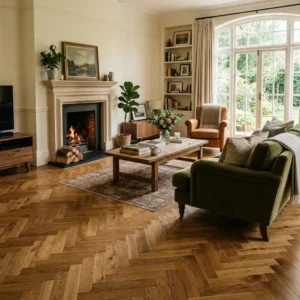 Classic Oak Herringbone Parquet for Living Room Interiors