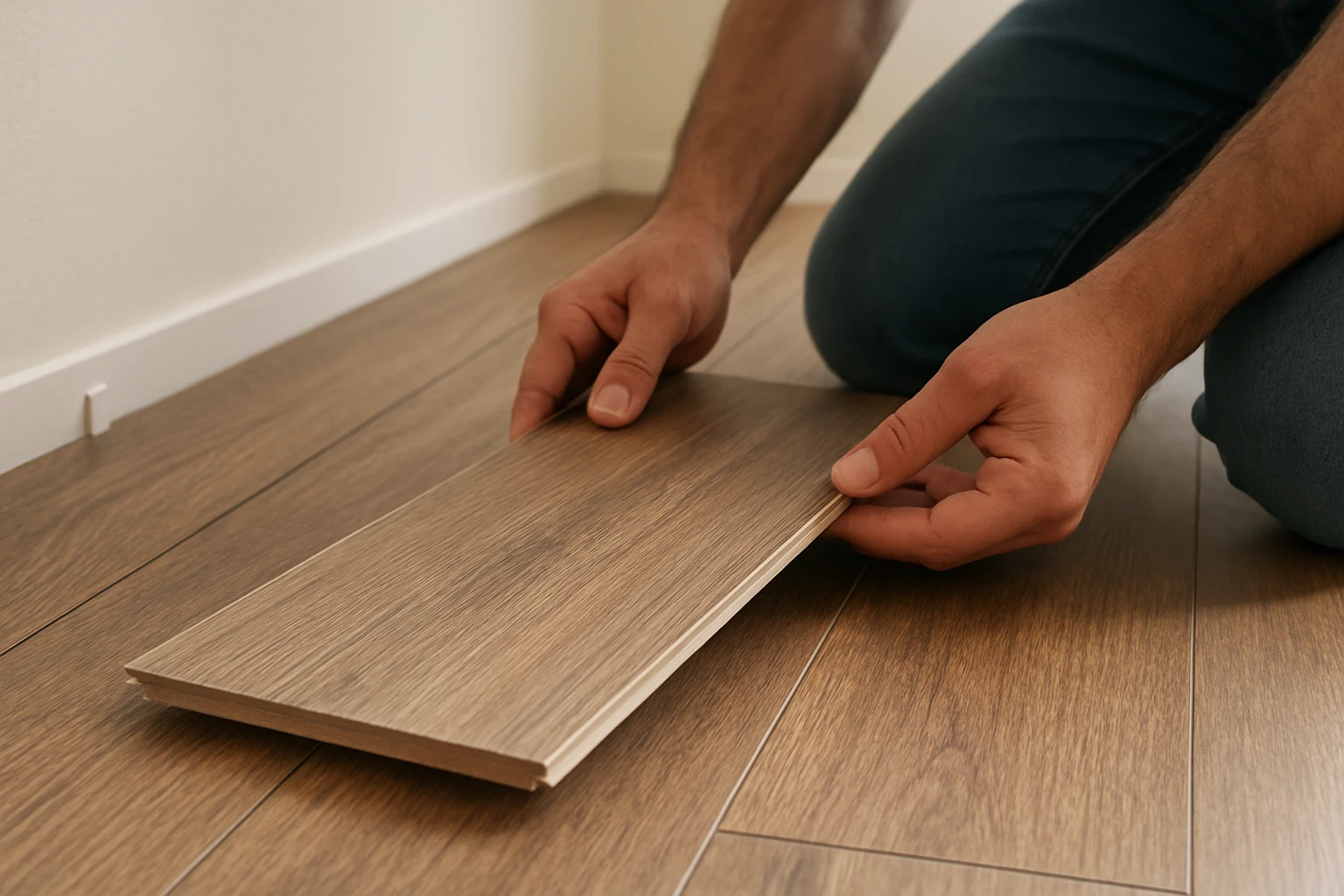 Installing laminate flooring planks with expansion spacers
