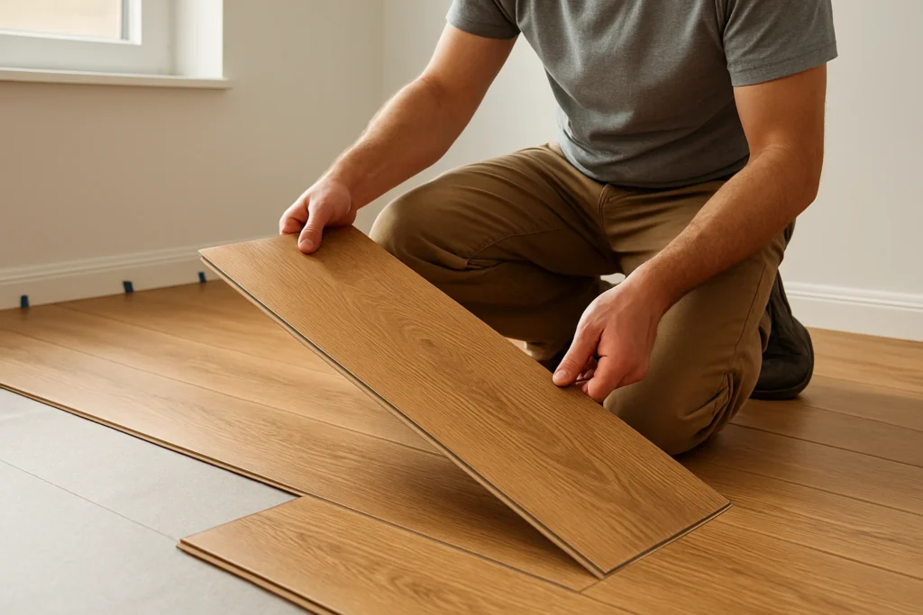 Installing laminate flooring with click lock planks